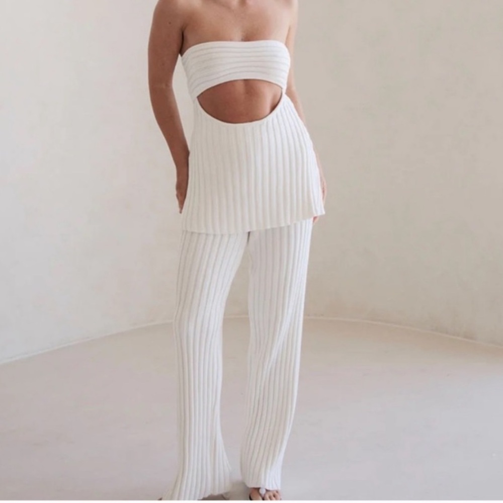 Sabo Skirt White Ribbed Set